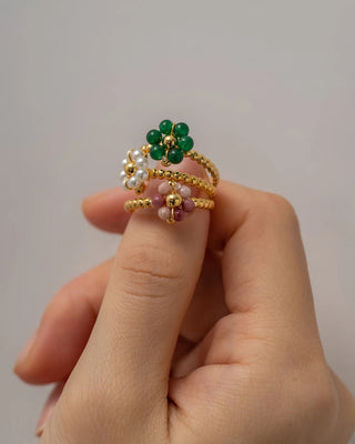 ステンレス304 ニッケルフリー 水に濡れても錆びにくい 18Kゴールドメッキ チャーム リング フラワー 花 ビーズ【YJ00529】
