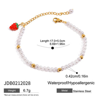ステンレス304 ニッケルフリー 水に濡れても錆びにくい チャーム ブレスレット いちご ストロベリー 【YJ00319】