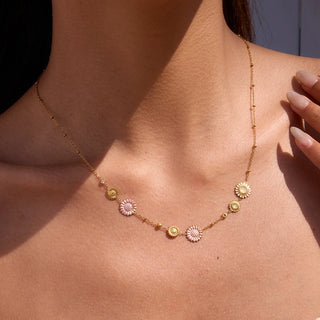 ステンレス304 ニッケルフリー 水に濡れても錆びにくい 18Kゴールドメッキ チェーン ネックレス フラワー 花 【YJ00641】