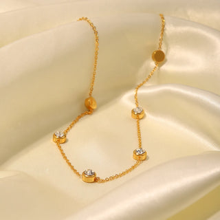 ステンレス304 低ニッケル 水に濡れても錆びにくい 18Kゴールドメッキ ネックレス ジルコニア 【YJ03474】