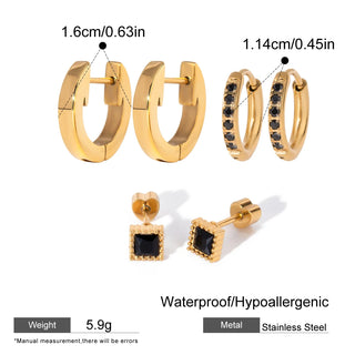ステンレス304 低ニッケル 水に濡れても錆びにくい 18Kゴールドメッキ ピアス クリスタル 3点セット【YJ02672】