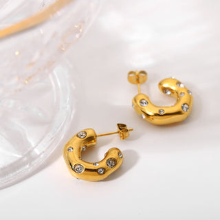 ステンレス304 低ニッケル 水に濡れても錆びにくい 18Kゴールドメッキ ピアス フープ ジルコニア 【YJ01234】