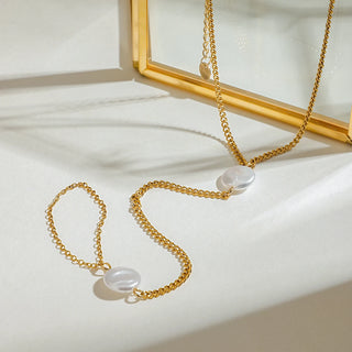 ステンレス304 低ニッケル 水に濡れても錆びにくい 18Kゴールドメッキ アンクレット チェーン パール 【YJ01469】