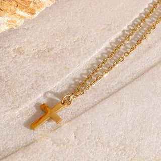 ステンレス304 低ニッケル 水に濡れても錆びにくい 18Kゴールドメッキ ネックレス クロス 2連【YJ03256】