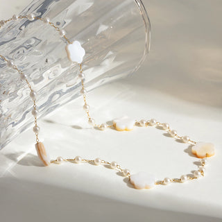 ステンレス304 低ニッケル 水に濡れても錆びにくい 18Kゴールドメッキ ネックレス シェル フラワー 花 【YJ02651】