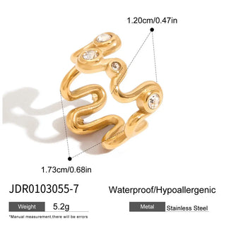 ステンレス304 ニッケルフリー 水に濡れても錆びにくい リング ジルコニア ウェーブ 【YJ00691】