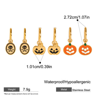 ステンレス304 低ニッケル 水に濡れても錆びにくい 18Kゴールドメッキ ピアス ハロウィン 3点セット【YJ03311】