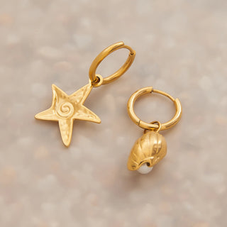 ステンレス304 低ニッケル 水に濡れても錆びにくい 18Kゴールドメッキ ピアス シェル 貝殻 ヒトデ【YJ01570】
