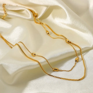 ステンレス304 低ニッケル 水に濡れても錆びにくい 18Kゴールドメッキ ネックレス 2層 チェーン【YJ03611】