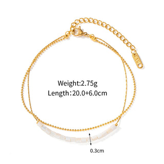 ステンレス304 低ニッケル 水に濡れても錆びにくい 18Kゴールドメッキ アンクレット 2連 シェル【YJ03576】