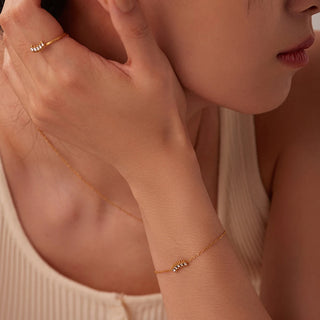 ステンレス304 低ニッケル 水に濡れても錆びにくい 18Kゴールドメッキ ブレスレット チェーン ジルコニア 【YJ01750】