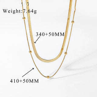 ステンレス304 低ニッケル 水に濡れても錆びにくい 18Kゴールドメッキ ネックレス 2連 チェーン 【YJ03226】