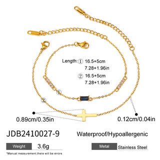 ステンレス304 低ニッケル 水に濡れても錆びにくい 18Kゴールドメッキ ブレスレット チャーム クロス 誕生石 【YJ02774】