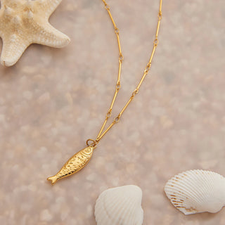 ステンレス304 低ニッケル 水に濡れても錆びにくい 18Kゴールドメッキ ネックレス 魚 フィッシュ【YJ01415】
