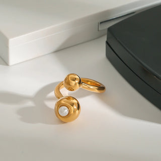 ステンレス304 低ニッケル 水に濡れても錆びにくい 18Kゴールドメッキ リング パール ボール【YJ02041】