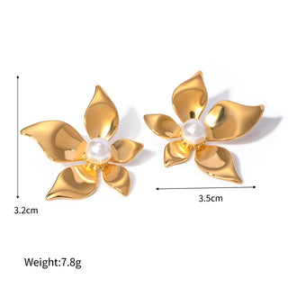 ステンレス304 低ニッケル 水に濡れても錆びにくい 18Kゴールドメッキ ピアス フラワー 花 パール 【YJ02221】