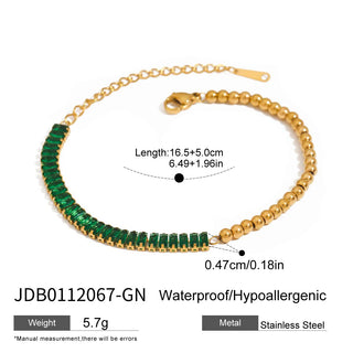 ステンレス304 低ニッケル 水に濡れても錆びにくい 18Kゴールドメッキ ブレスレット チェーン ジルコニア【YJ02576】