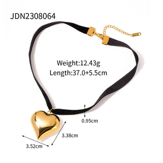 ステンレス304 低ニッケル 水に濡れても錆びにくい 18Kゴールドメッキ ネックレス チャンキー ハート 【YJ02182】