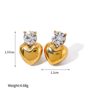 ステンレス304 低ニッケル 水に濡れても錆びにくい 18Kゴールドメッキ ピアス ハート ジルコニア 【YJ03891】