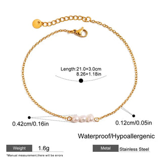ステンレス304 低ニッケル 水に濡れても錆びにくい 18Kゴールドメッキ アンクレット パール 【YJ01505】