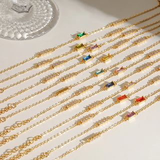 ステンレス304 ニッケルフリー 水に濡れても錆びにくい 18Kゴールドメッキ チェーン ブレスレット クロス ジルコニア 誕生石 2点セット【YJ00074】