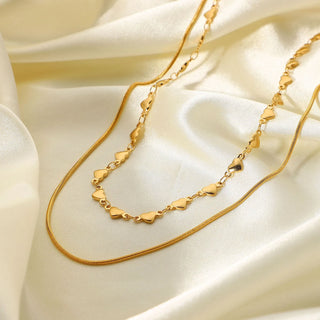 ステンレス304 低ニッケル 水に濡れても錆びにくい 18Kゴールドメッキ ネックレス 2連 チェーン ハート【YJ01889】