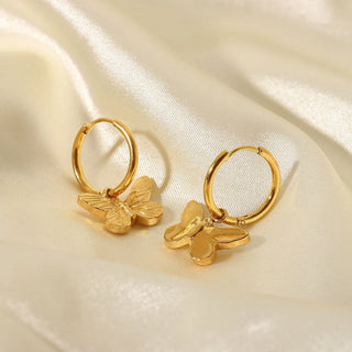 ステンレス304 低ニッケル 水に濡れても錆びにくい 18Kゴールドメッキ ピアス フープ 蝶々 バタフライ 【YJ03482】