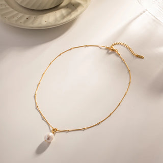 ステンレス304 低ニッケル 水に濡れても錆びにくい 18Kゴールドメッキ ネックレス パール 【YJ03791】