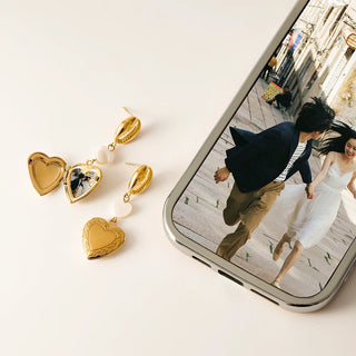 ステンレス304 低ニッケル 水に濡れても錆びにくい 18Kゴールドメッキ ピアス シェル 貝殻 ハート 写真入れ ロケットペンダント【YJ03135】