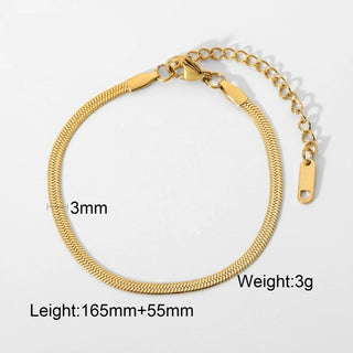 ステンレス304 ニッケルフリー 水に濡れても錆びにくい スネークチェーン ブレスレット【YJ00672】