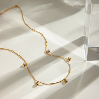 ステンレス304 低ニッケル 水に濡れても錆びにくい 18Kゴールドメッキ ネックレス ジルコニア 【YJ03045】