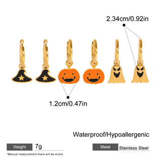 ステンレス304 低ニッケル 水に濡れても錆びにくい 18Kゴールドメッキ ピアス ハロウィン 3点セット【YJ01803】