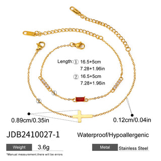 ステンレス304 低ニッケル 水に濡れても錆びにくい 18Kゴールドメッキ ブレスレット チャーム クロス 誕生石 【YJ02774】