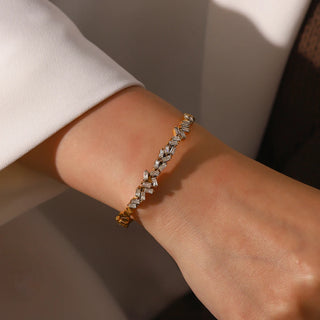 ステンレス304 低ニッケル 水に濡れても錆びにくい 18Kゴールドメッキ ブレスレット ジルコニア 【YJ03599】