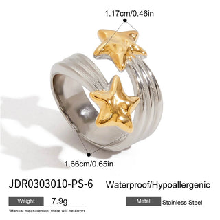 ステンレス304 低ニッケル 水に濡れても錆びにくい 18Kゴールドメッキ リング スター 星 【YJ01019】