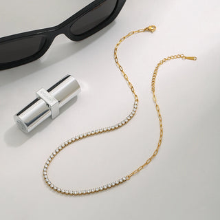 ステンレス304 低ニッケル 水に濡れても錆びにくい 18Kゴールドメッキ ネックレス ジルコニア 【YJ02575】