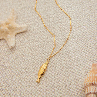 ステンレス304 低ニッケル 水に濡れても錆びにくい 18Kゴールドメッキ ネックレス 魚 フィッシュ【YJ01415】