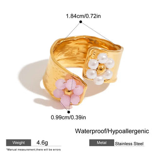 ステンレス304 ニッケルフリー 水に濡れても錆びにくい リング フラワー 花 パール クリスタル 【YJ00387】