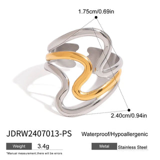 ステンレス304 ニッケルフリー 水に濡れても錆びにくい 18Kゴールドメッキ リング ウェーブ 【YJ00779】
