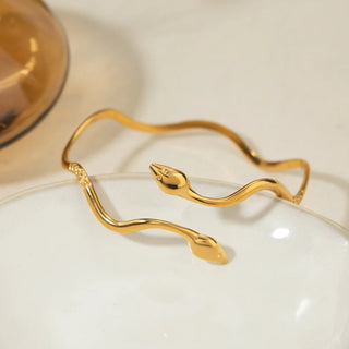 ステンレス304 低ニッケル 水に濡れても錆びにくい 18Kゴールドメッキ ブレスレット ウェーブ 蛇 ヘビ スネーク 【YJ01523】