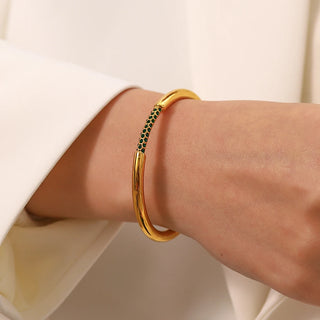 ステンレス304 低ニッケル 水に濡れても錆びにくい 18Kゴールドメッキ ブレスレット ジルコニア 【YJ03480】