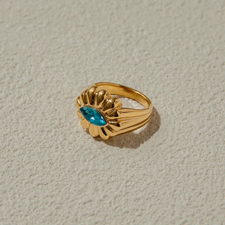 ステンレス304 ニッケルフリー 水に濡れても錆びにくい 18Kゴールドメッキ リング フラワー 花 ジルコニア 【YJ00972】