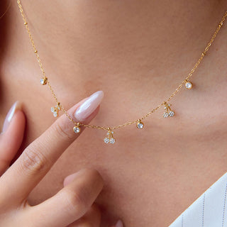 ステンレス304 低ニッケル 水に濡れても錆びにくい 18Kゴールドメッキ ネックレス さくらんぼ チェリー チャーム ジルコニア 【YJ01261】