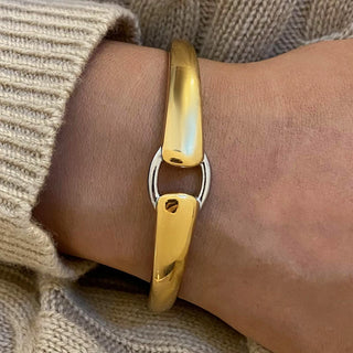 ステンレス304 ニッケルフリー 水に濡れても錆びにくい 18Kゴールドメッキ ブレスレット バングル【YJ00072】