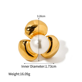 ステンレス304 低ニッケル 水に濡れても錆びにくい 18Kゴールドメッキ リング フラワー 花 パール 【YJ03499】