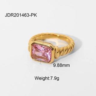 ステンレス304 低ニッケル 水に濡れても錆びにくい 18Kゴールドメッキ リング ツイスト ジルコニア 【YJ02103】