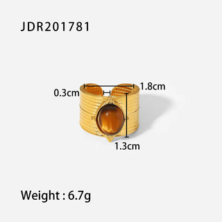 ステンレス304 低ニッケル 水に濡れても錆びにくい 18Kゴールドメッキ リング 天然石風ストーン 【YJ03996】