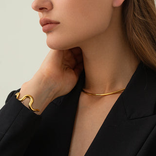 ステンレス304 低ニッケル 水に濡れても錆びにくい 18Kゴールドメッキ ネックレス チョーカー 【YJ01273】
