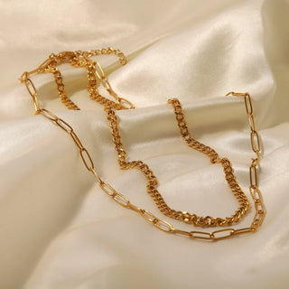ステンレス304 低ニッケル 水に濡れても錆びにくい 18Kゴールドメッキ ネックレス 2連 チェーン 【YJ02176】