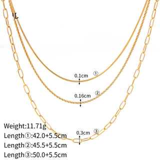 ステンレス304 低ニッケル 水に濡れても錆びにくい 18Kゴールドメッキ ネックレス チェーン 3連【YJ03521】